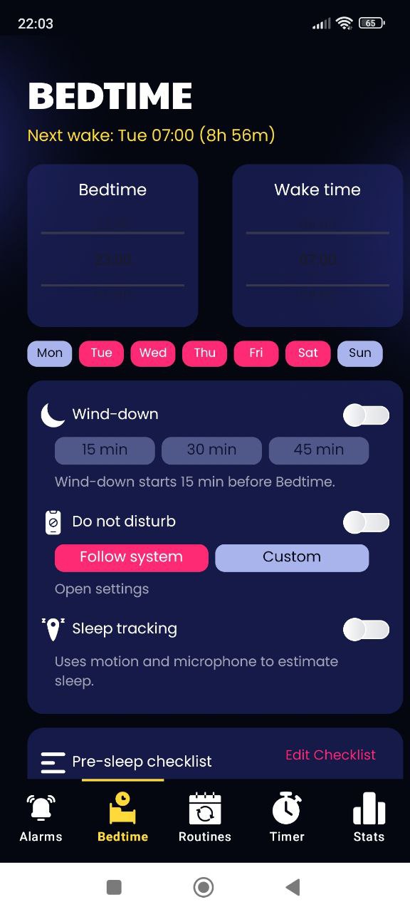 Wake-up Mission Screen